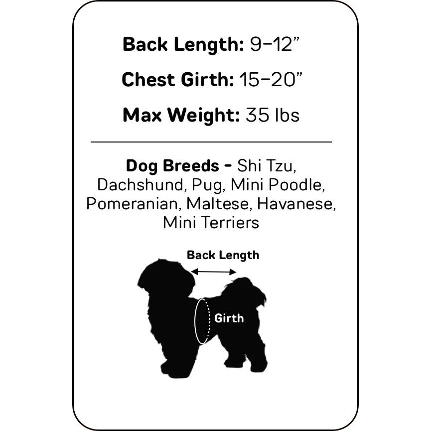 Guide de tailles petit modèle avec silhouette de chien