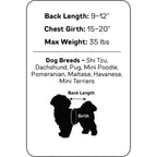 Guide de tailles petit modèle avec silhouette de chien