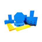 Blocs bleus, octogones et tubes jaunes du kit