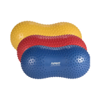 Trois ballons cacahuète jaune, rouge et bleu empilés
