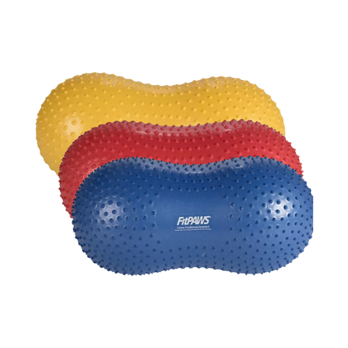 Trois ballons cacahuète jaune, rouge et bleu empilés