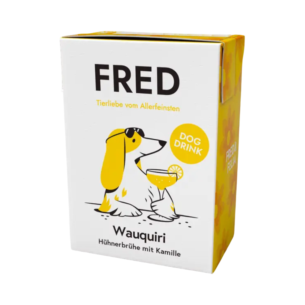 Brique blanche FRED avec chien dessiné et verre à cocktail