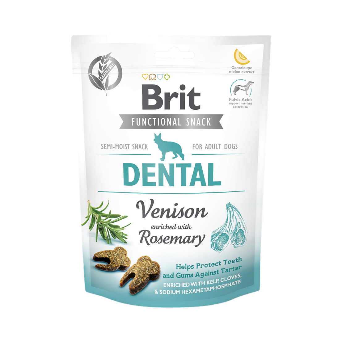 Sachet blanc et turquoise Brit Functional Snack Dental au romarin