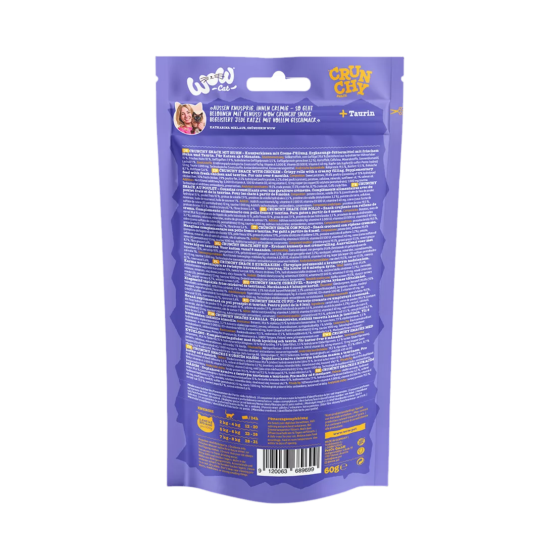 Dos du sachet Crunchy poulet avec composition et analyse