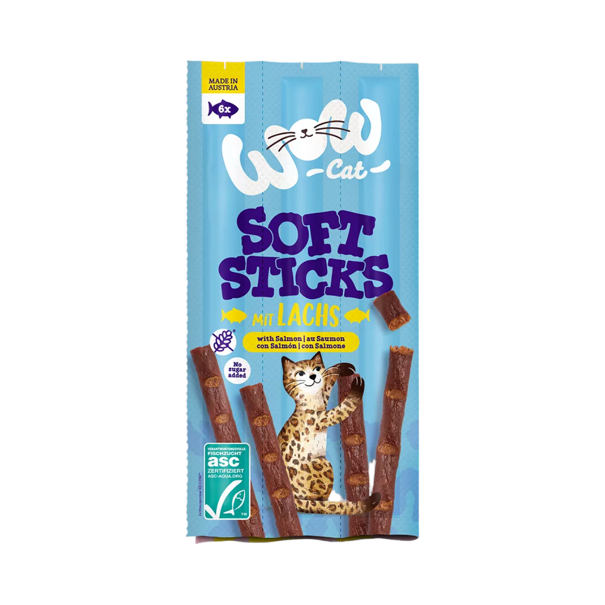 Sachet WOW Cat Soft Sticks Lachs bleu