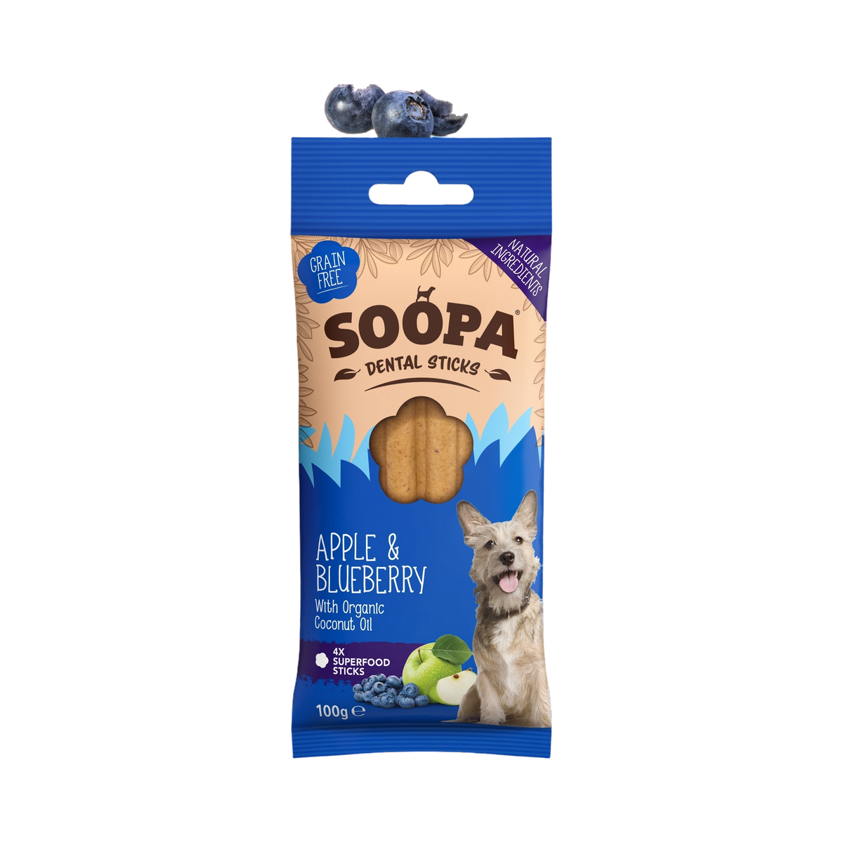 Paquet Soopa Dental Sticks Apple & Blueberry bleu