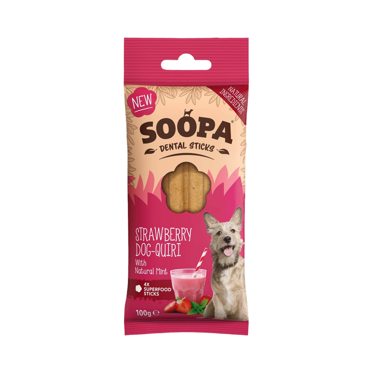 Paquet Soopa Dental Sticks Strawberry Dog-Quiri rose