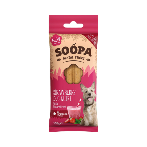 Paquet Soopa Dental Sticks Strawberry Dog-Quiri rose
