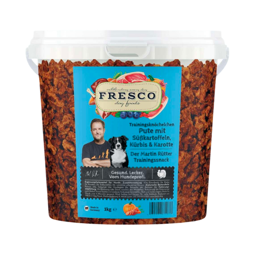 Seau transparent Fresco étiquette bleue rempli de bouchées