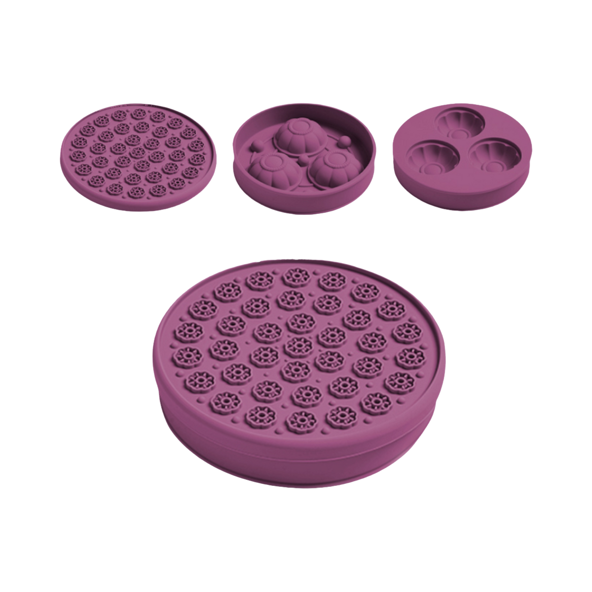 Coloris prune avec tapis alvéolé et trois petits moules