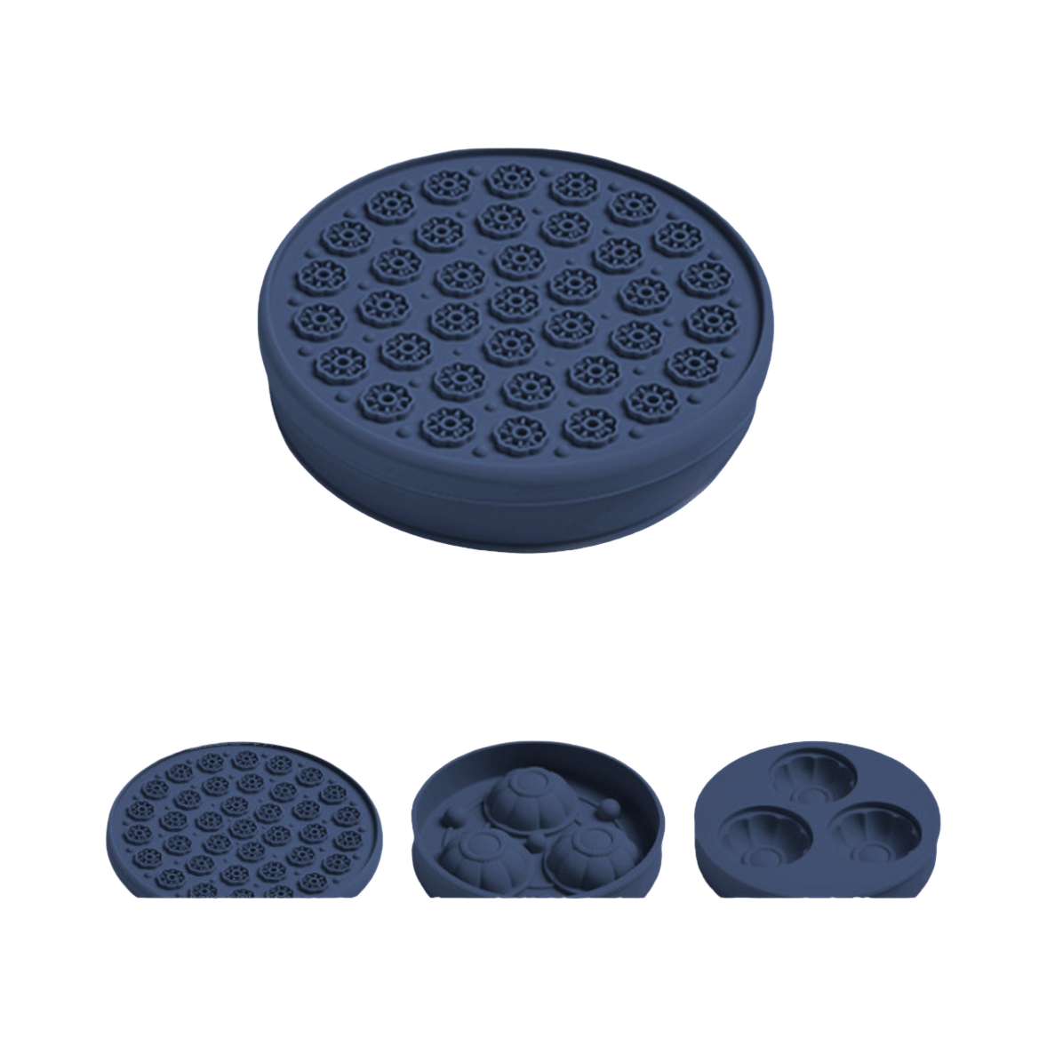Coloris bleu nuit avec tapis et trois moules ronds