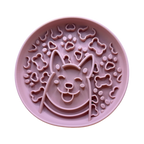 Gamelle corgi rose vue de dessus, cœurs et os en relief