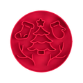Disque rouge en relief sapin, chaussettes et moufles