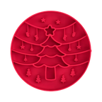 Disque rouge en relief sapin étoilé et boules suspendues