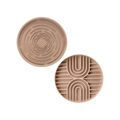 Deux disques beige, labyrinthe et arcs