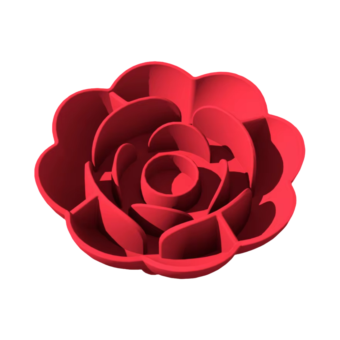 Assiette rouge en forme de rose aux pétales creusés