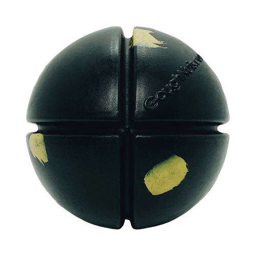 Sphère noire en caoutchouc rainurée avec pastilles jaunes