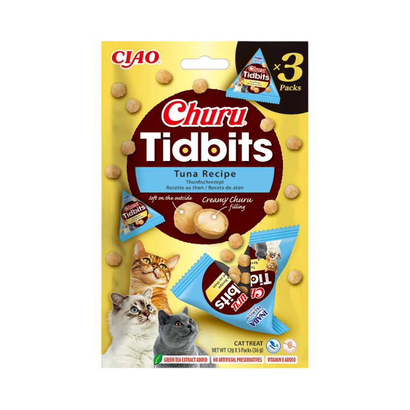 Sachet Ciao Churu Tidbits Tuna Recipe, trois sachets