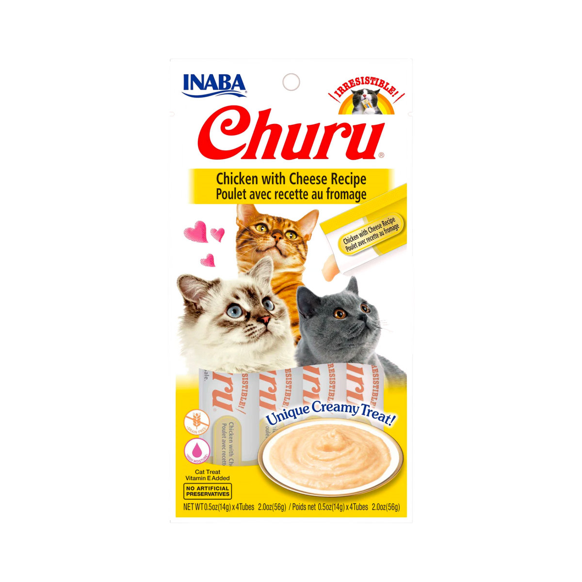 Étui Inaba Churu poulet fromage jaune avec deux chats