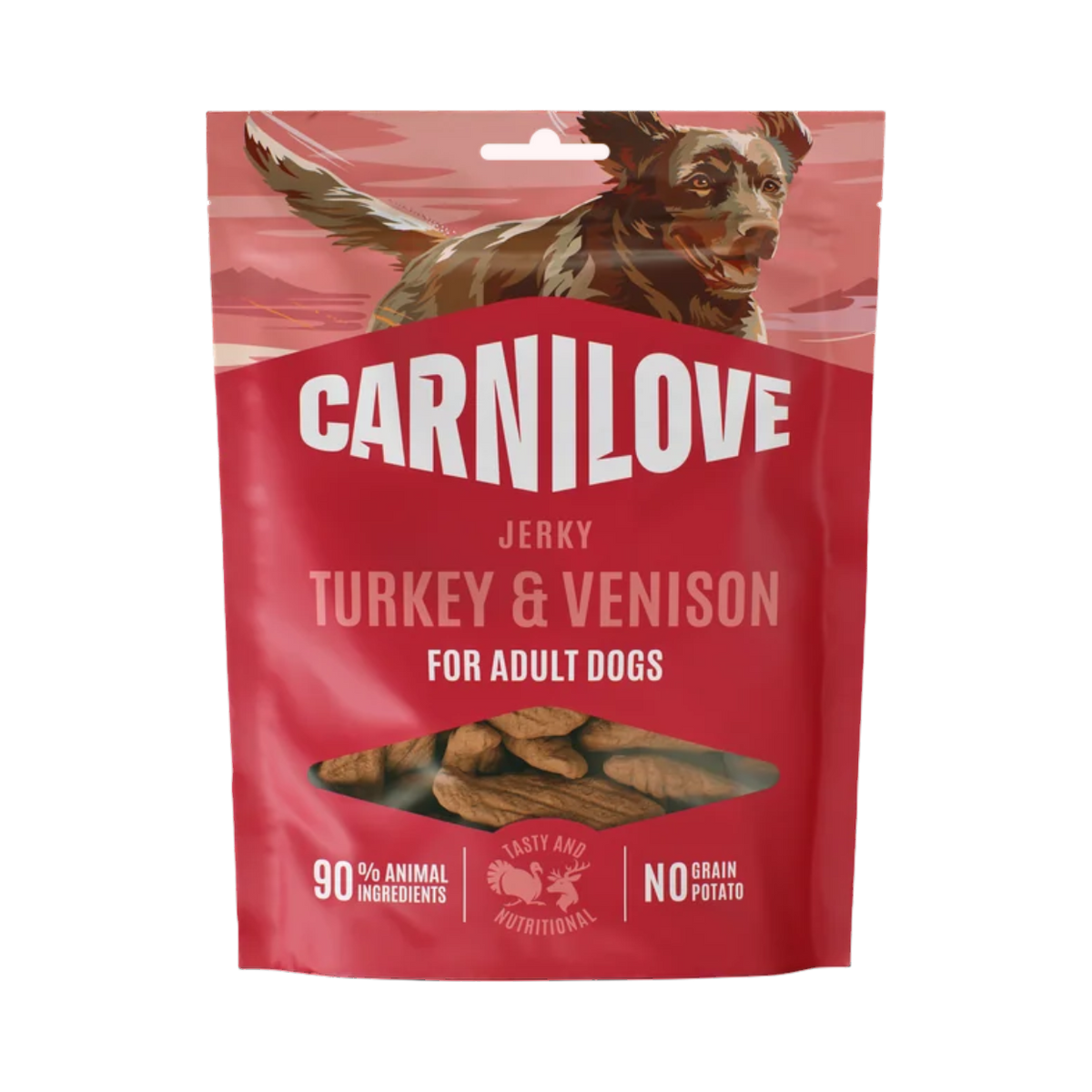 Sachet Carnilove Jerky Turkey & Venison rouge