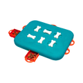 Plateau turquoise à os blancs et tiroirs orange