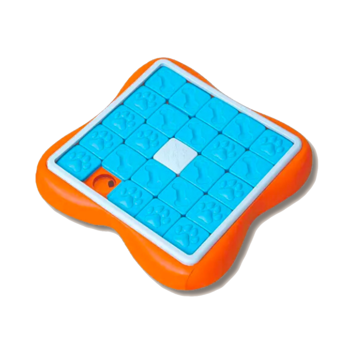 Plateau Challenge Slider Nina Ottosson, cases bleues coulissantes sur socle orange