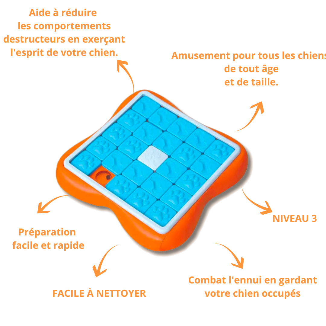 Infographie des atouts du Challenge Slider : réduit l’ennui, niveau 3, facile à nettoyer
