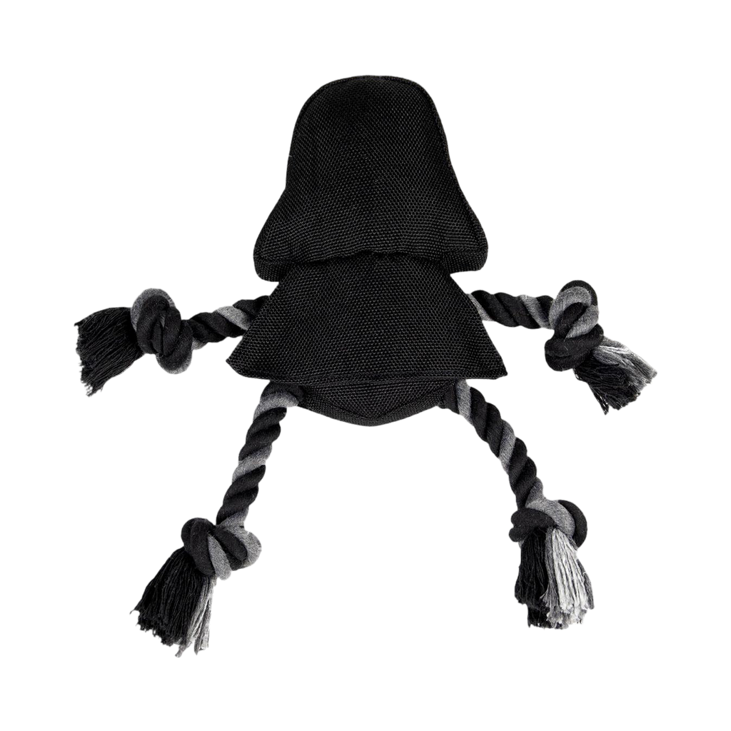 Dos noir du casque avec ses quatre cordes nouées