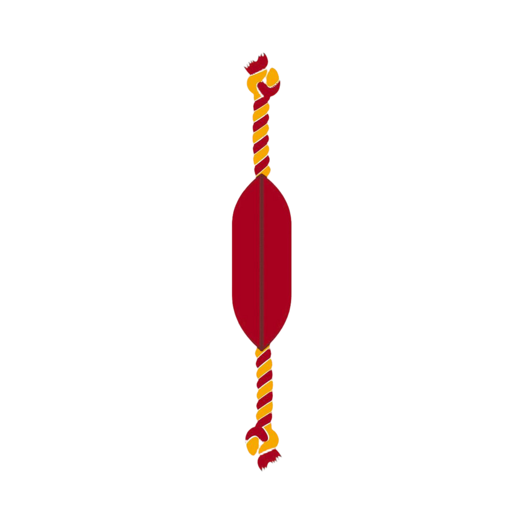 Dos rouge uni de l'écusson avec cordes torsadées aux extrémités