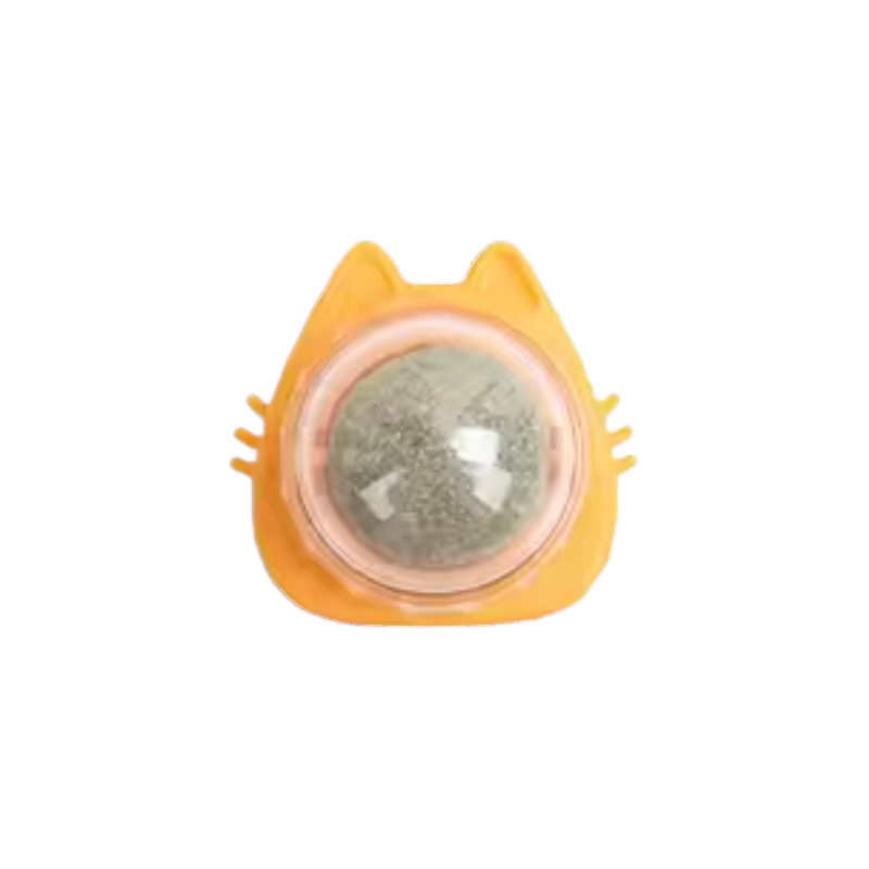 Support tête de chat orange garni d'une boule de cataire