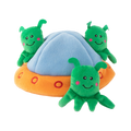 Trois petits aliens verts à antennes, à cacher dans la soucoupe
