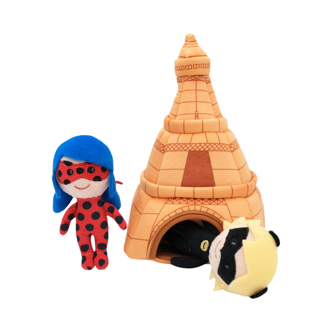 Tour Eiffel orange, Ladybug et Chat Noir caché dans l'entrée
