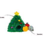 Sapin avec zones crinkle et couineur, décorations à cacher