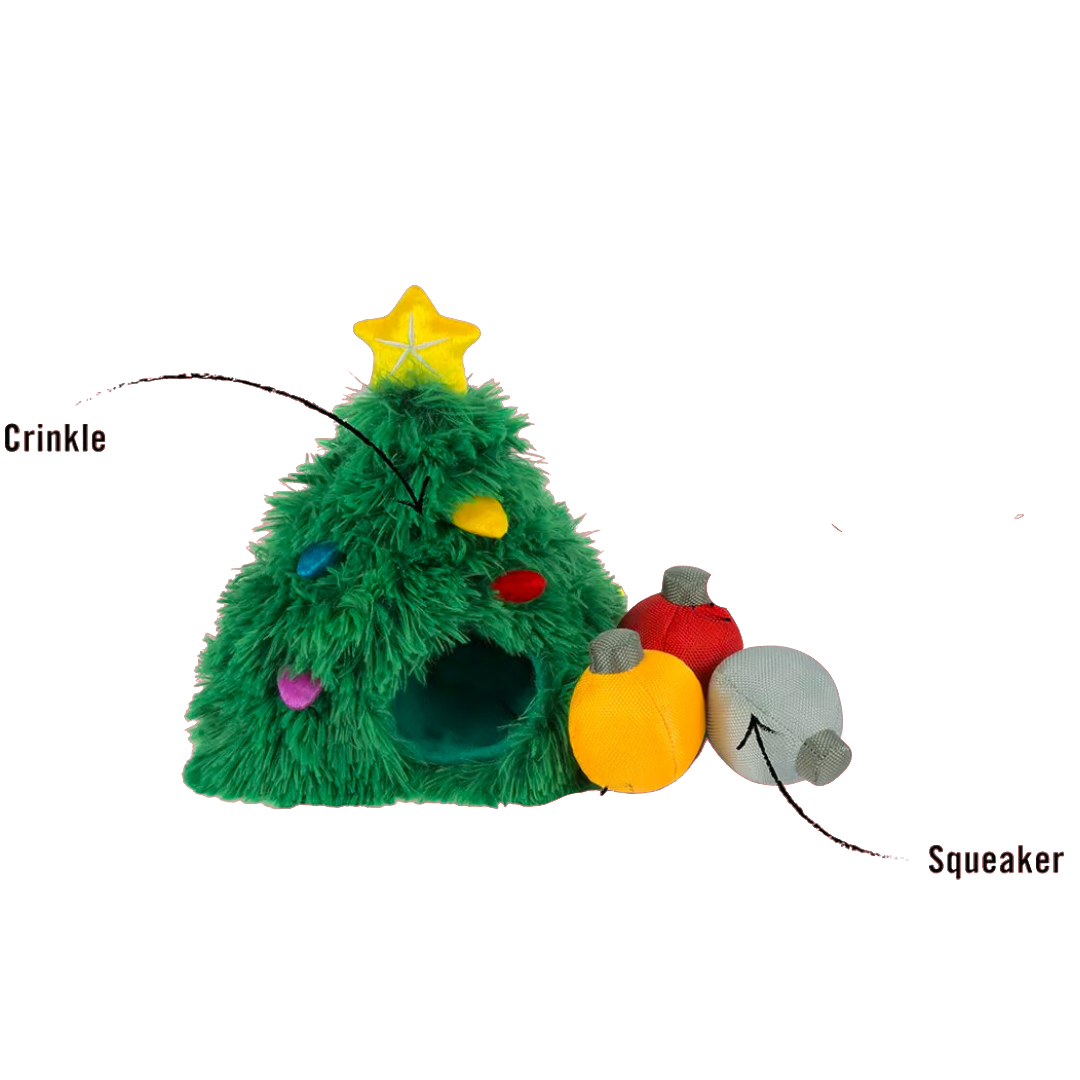 Sapin avec zones crinkle et couineur, décorations à cacher