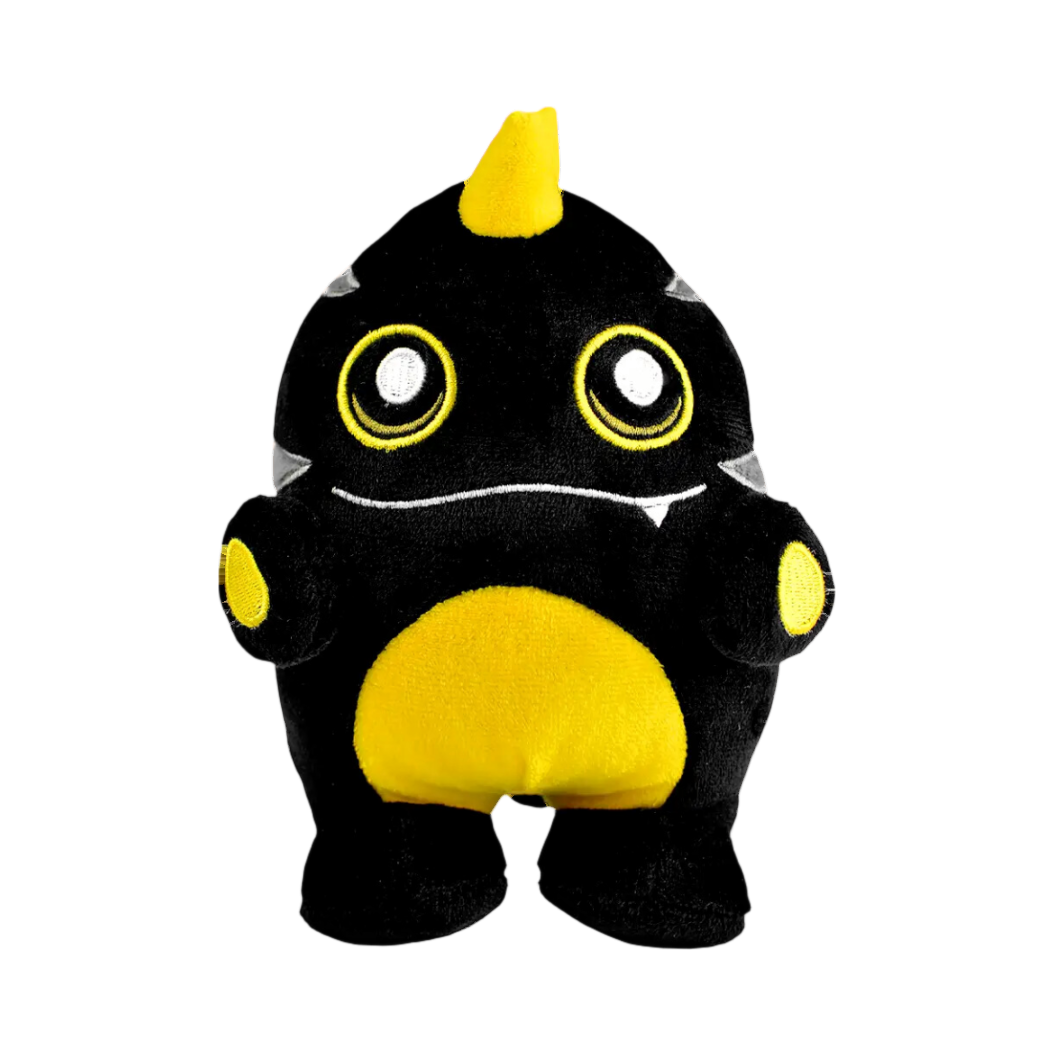 Monstre noir à corne jaune, ventre jaune et gros yeux cerclés