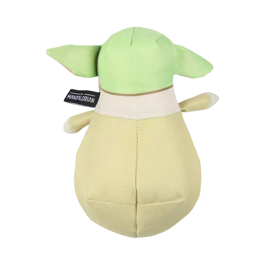 Dos de la peluche verte et beige avec étiquette