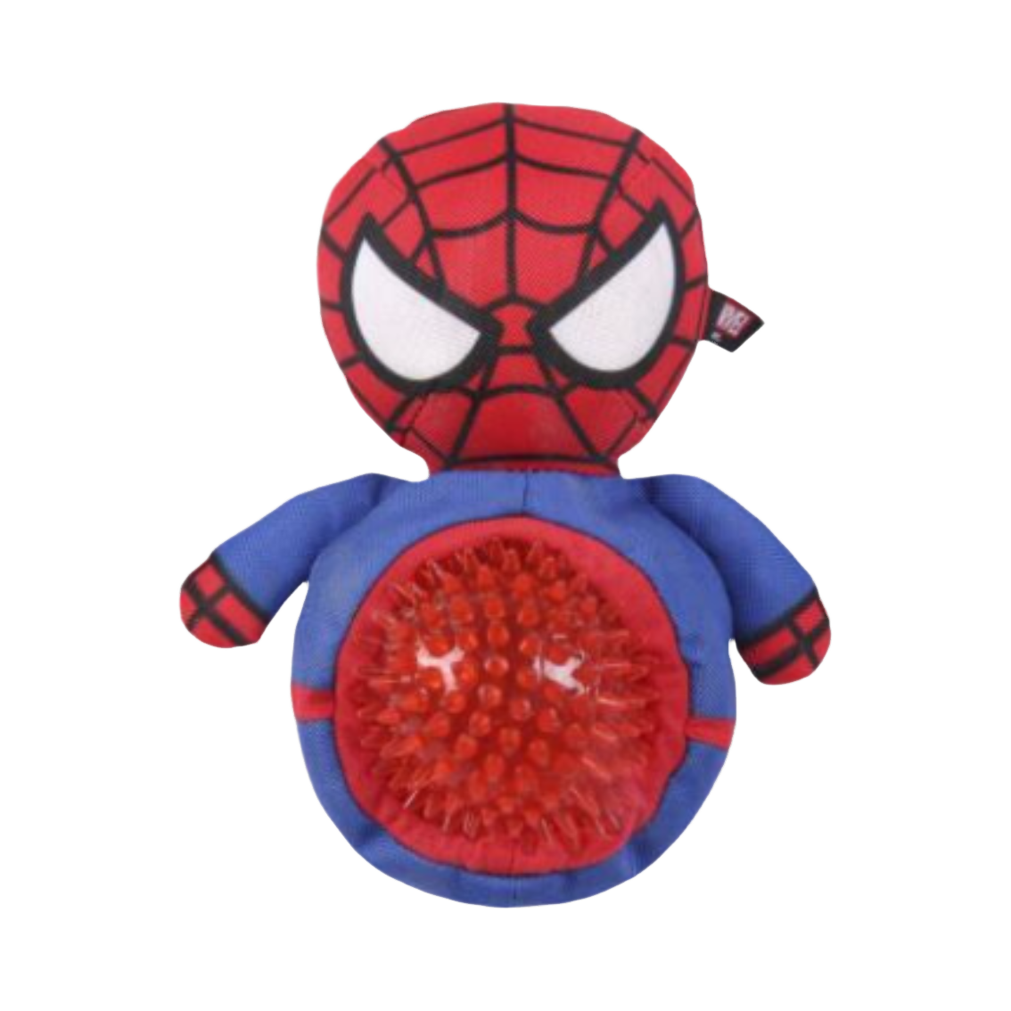 Peluche rouge et bleue du super-héros avec balle rouge à picots
