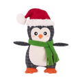 Pingouin gris et blanc avec bonnet rouge et écharpe verte