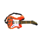 Guitare orange à flammes et manche noir frangé