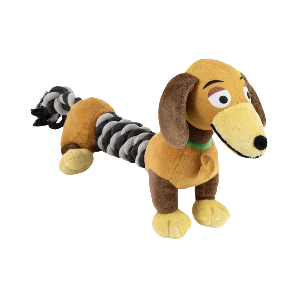 Chien à ressort Zig Zag, corps en corde tressée grise, de profil