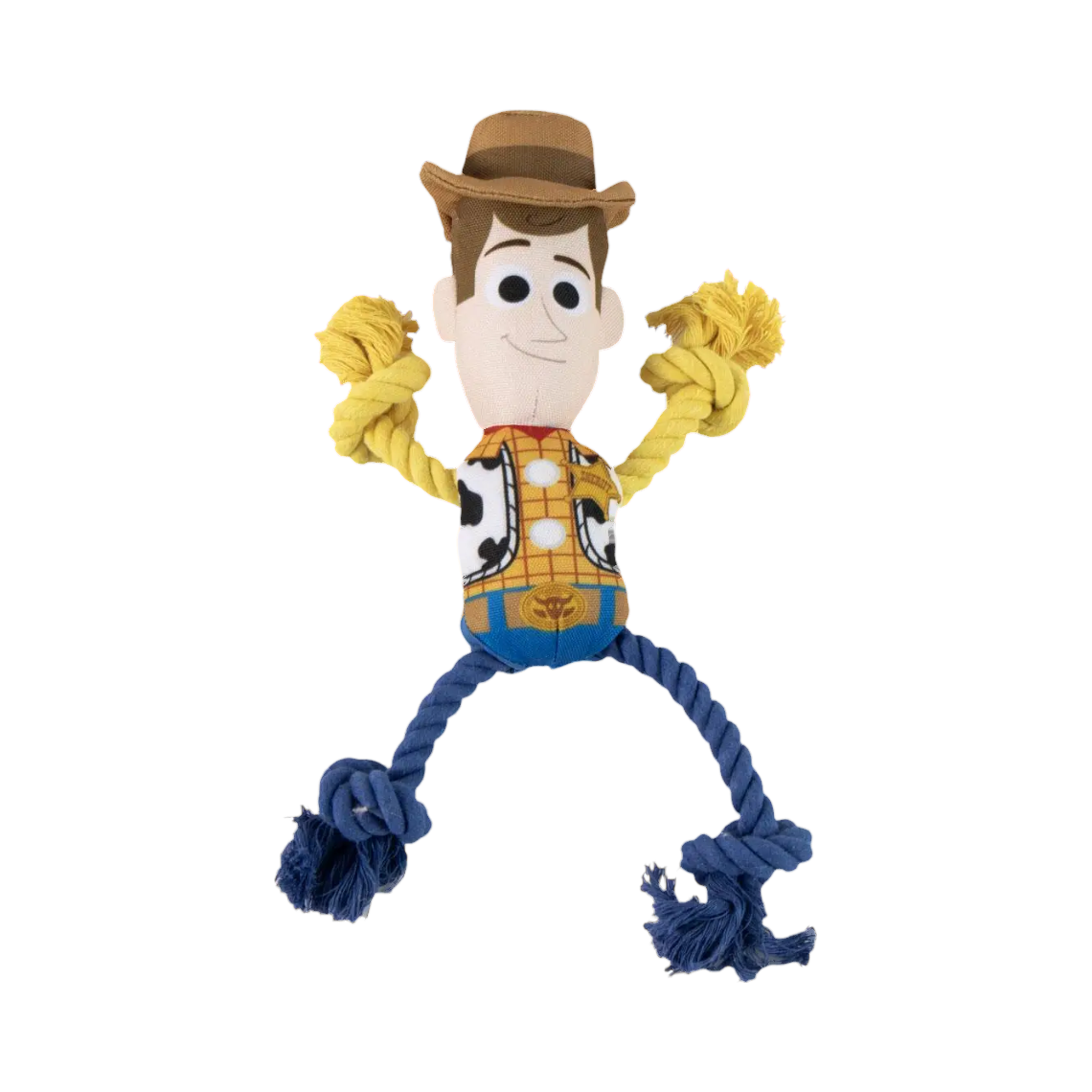 Cow-boy Woody aux bras jaunes et jambes bleues en corde