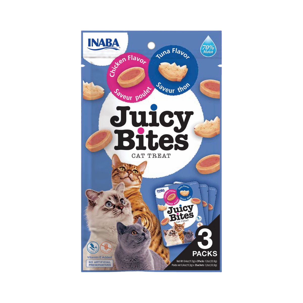 Sachet Inaba Juicy Bites bleu marine thon et poulet