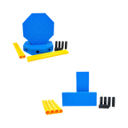 Octogone et rectangle bleus avec tubes et connecteurs