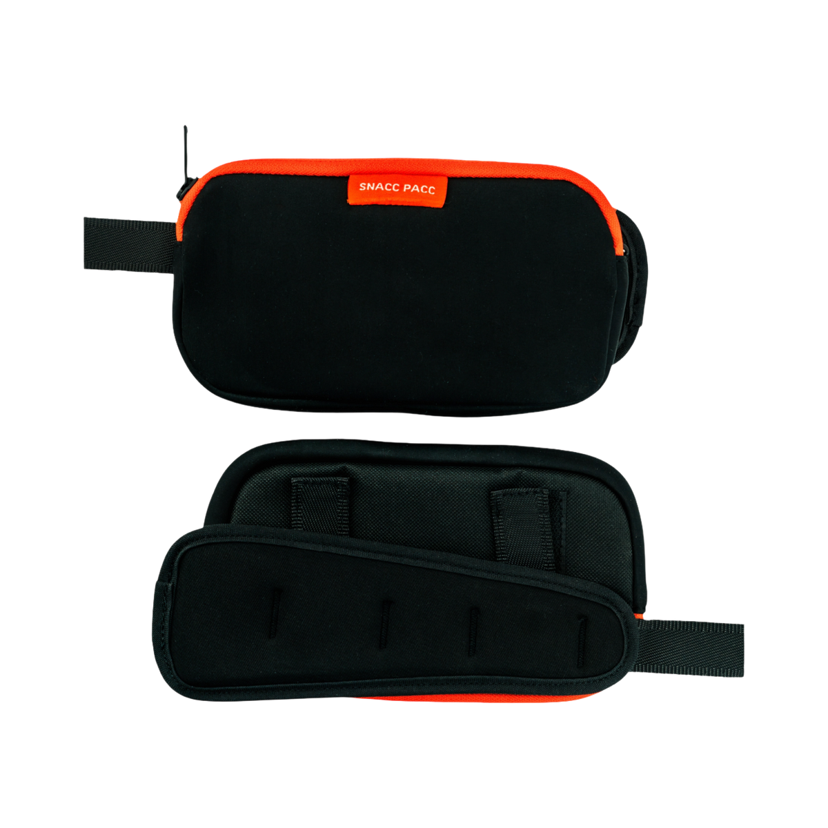 Pochette ouverte montrant ses compartiments intérieurs orange