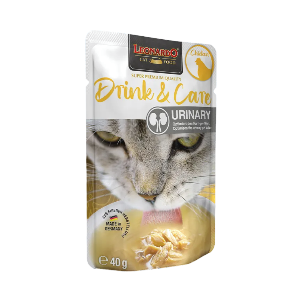 Sachet doré Leonardo Drink & Care Urinary avec chat