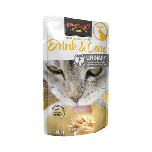 Sachet doré Leonardo Drink & Care Urinary avec chat