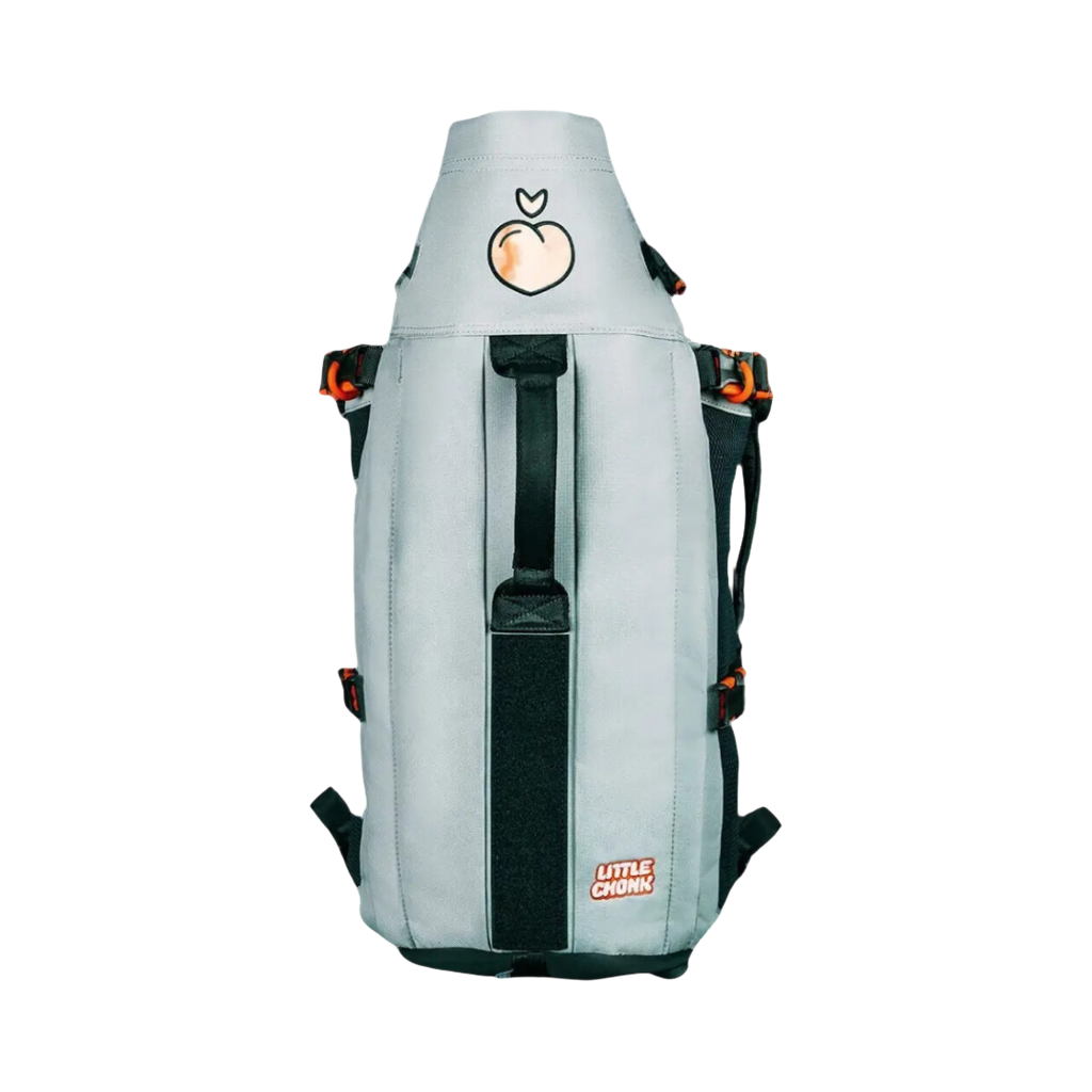 Sac gris clair vu de face, hublot et bretelles