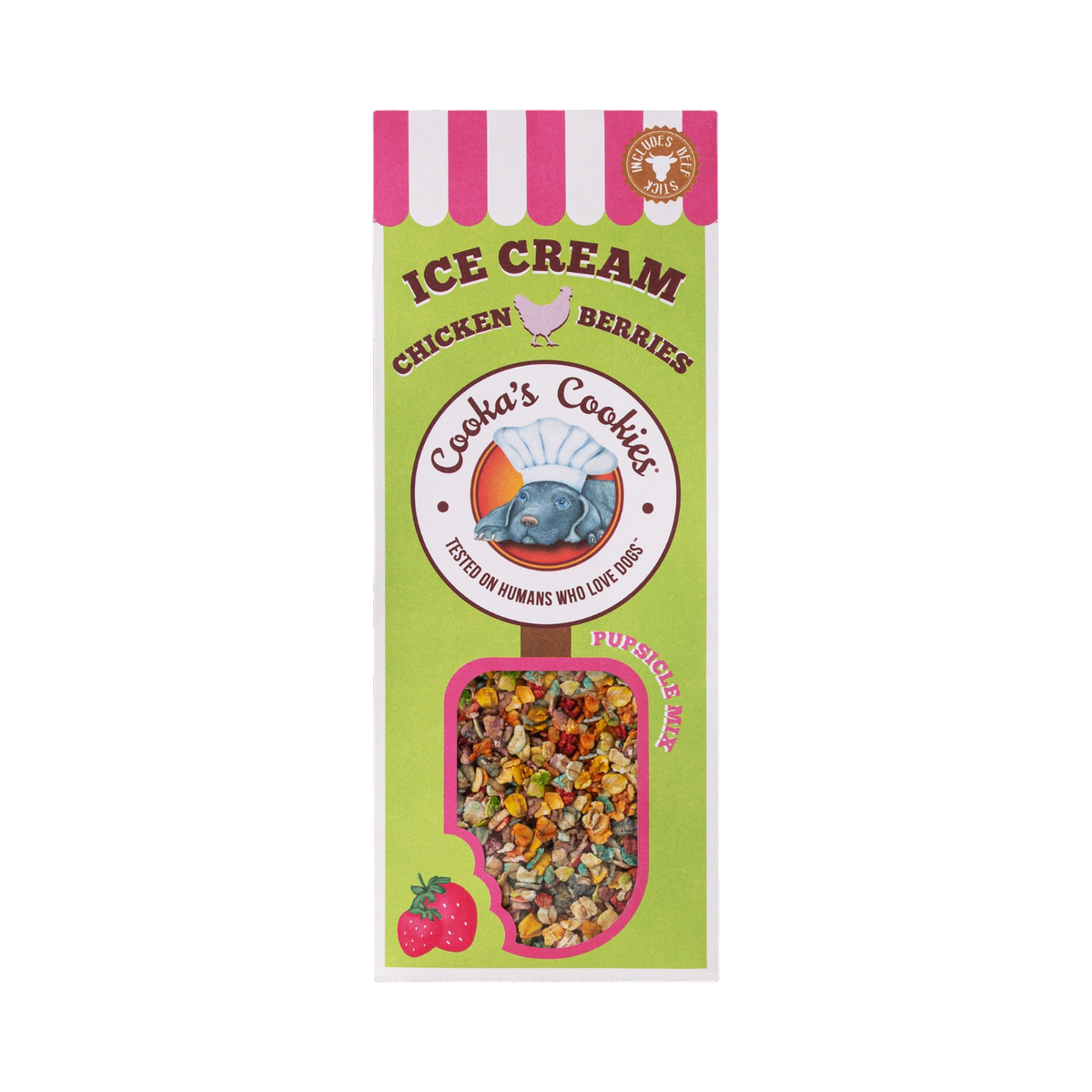 Boîte rayée rose et verte Ice Cream Chicken Berries Cooka's Cookies