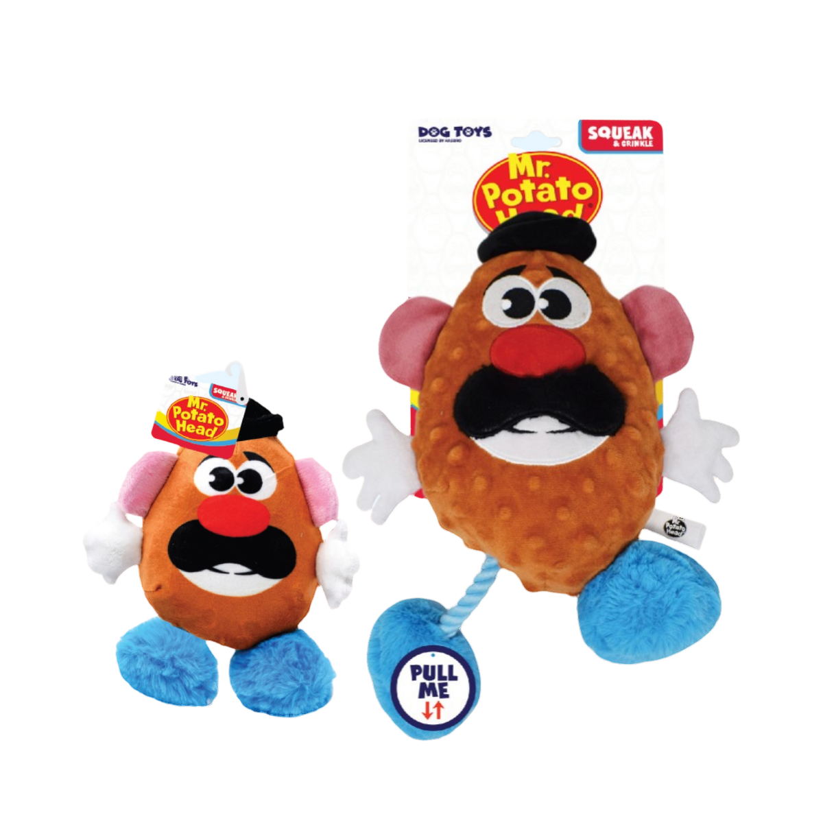 Deux tailles de patate orange à moustache et chapeau noir