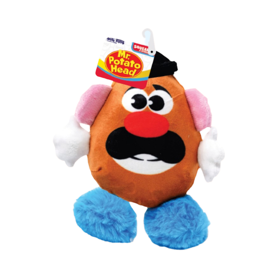 Patate orange à gros yeux et chaussures bleues, vue de près